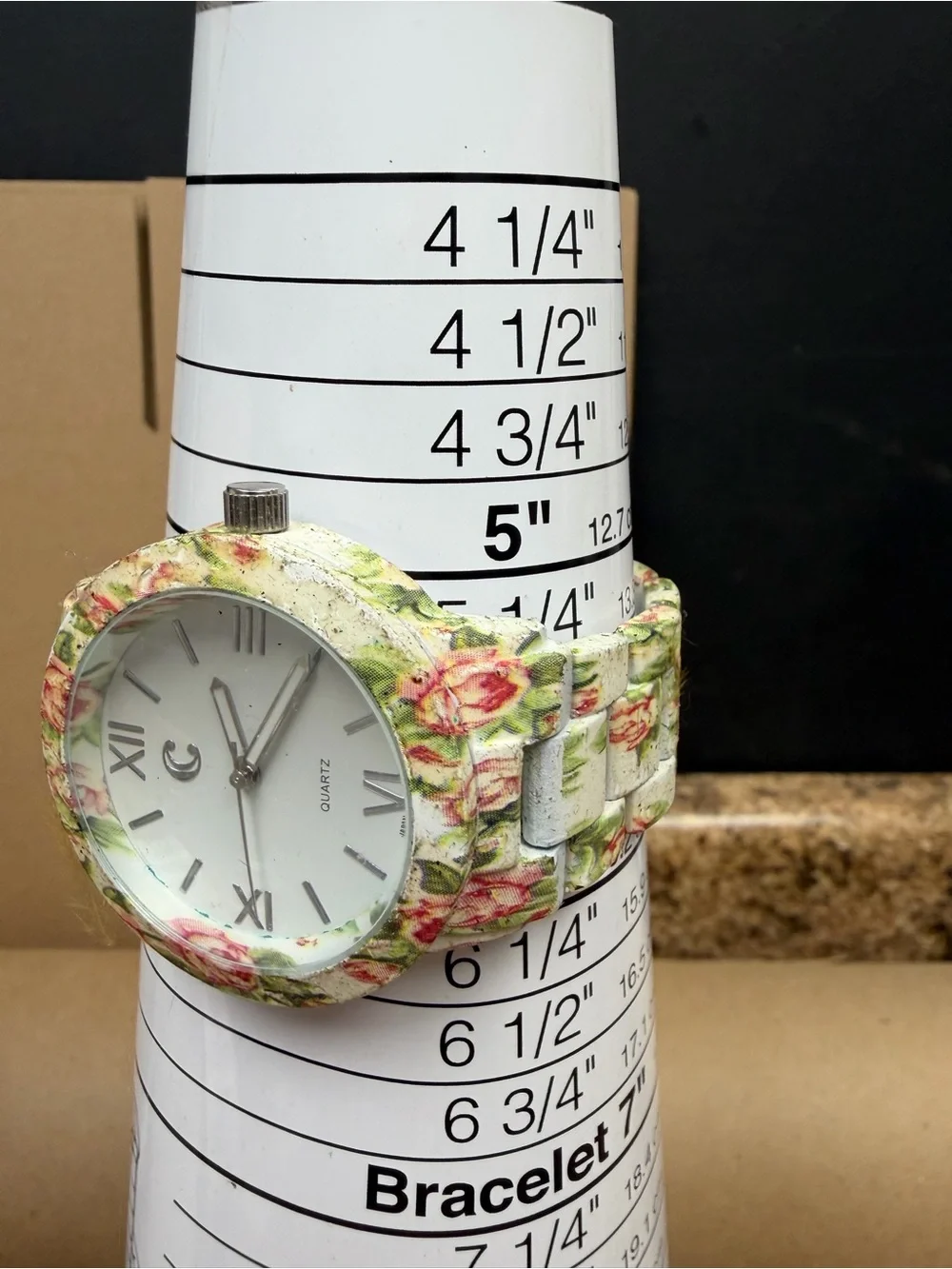 Women’s Floral Rose Quartz Watch Chunky Bracelet Roman Numerals Cottagecore